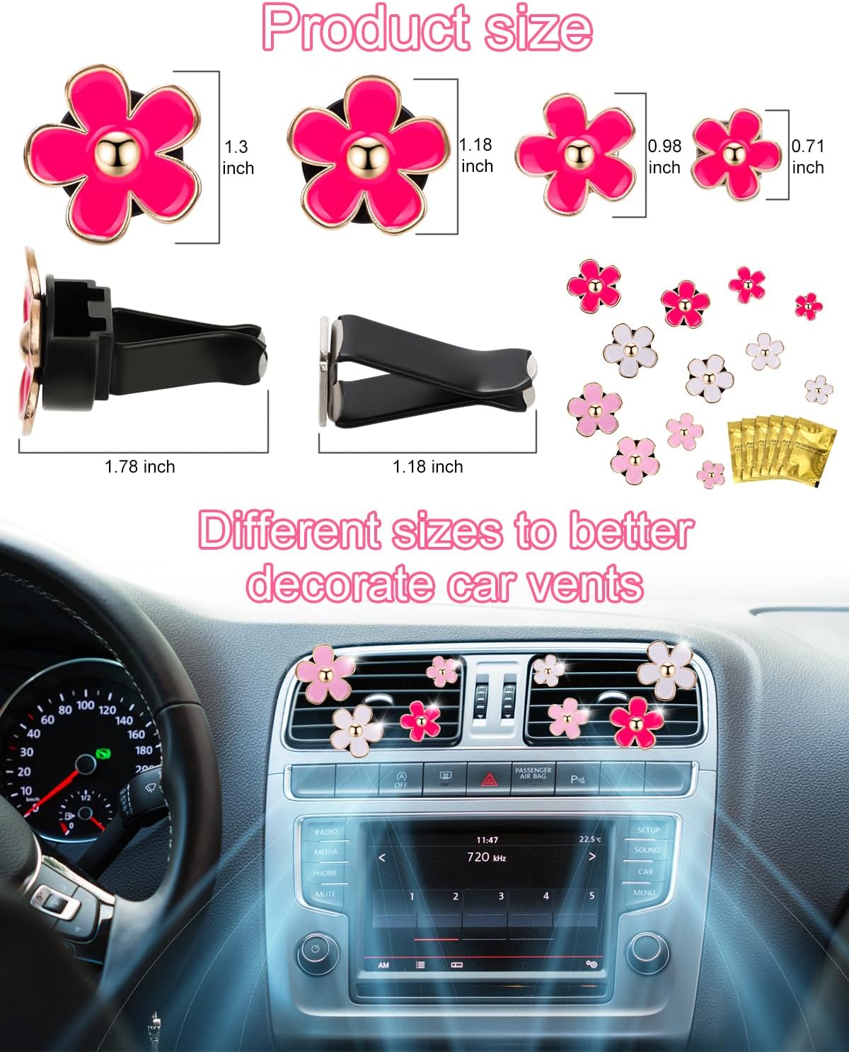 12Pcs PGRODE Car Air Vent Clips with Fragrance Pads