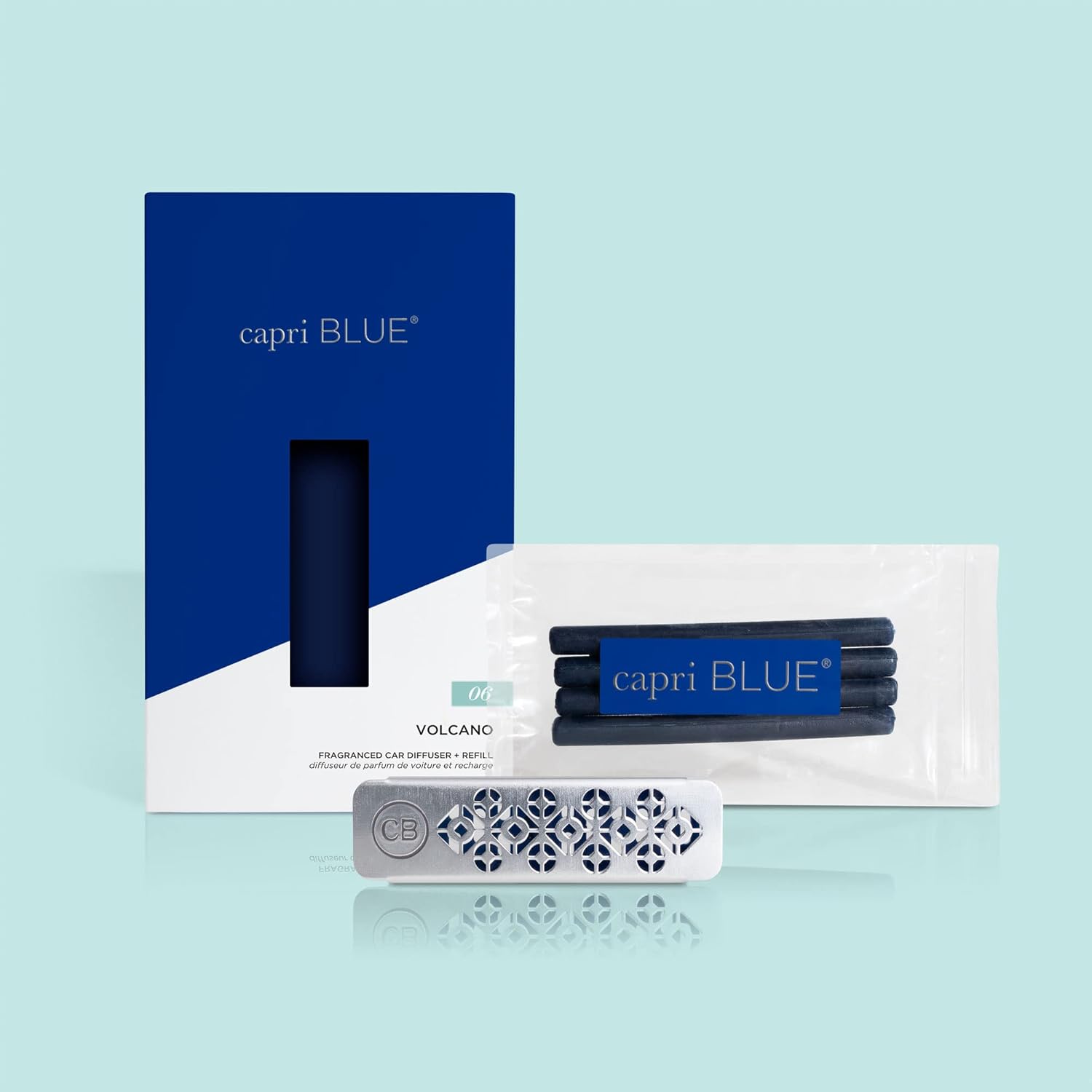 Capri Blue Volcano Fragranced Car Diffuser with Refills - Volcano Car Air Freshener Diffuser - Includes Tropical Fruit Scented Refills Diffuser Kit